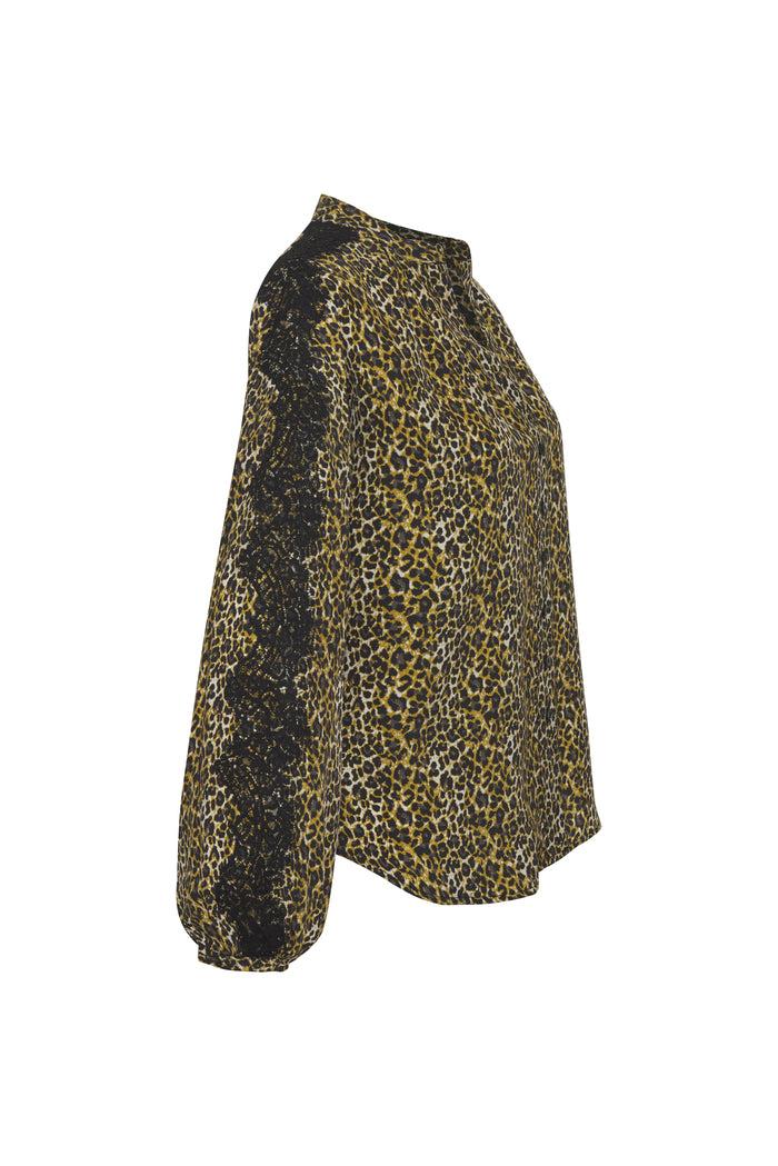 Gold Hawk Ava Leopard Henley Top Olive Oil