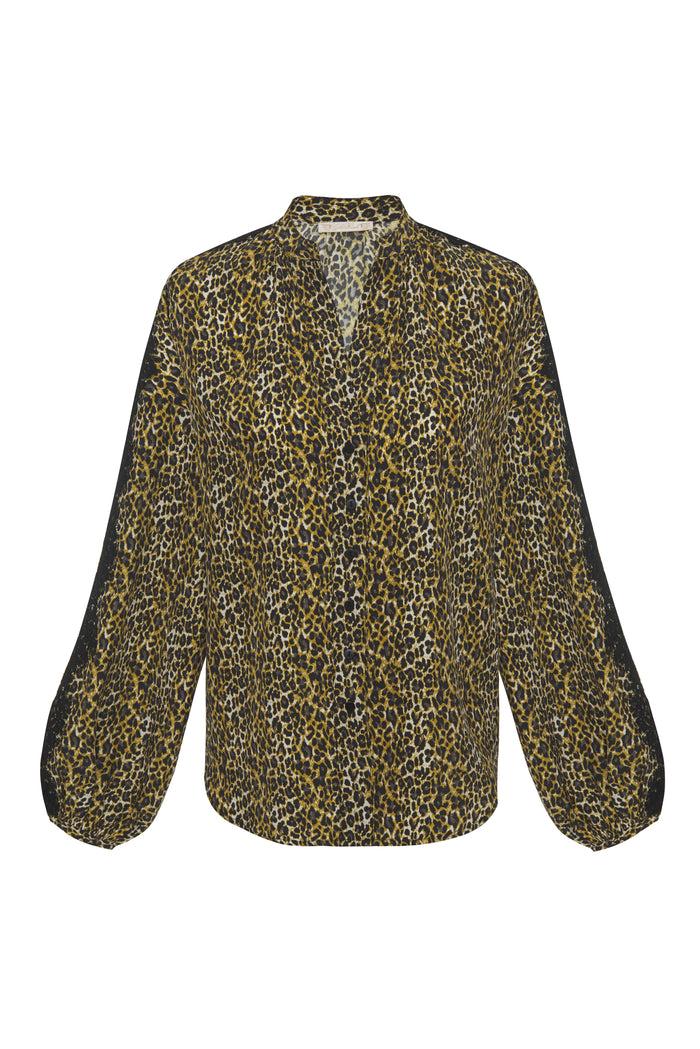 gold hawk Ava Leopard Henley Top Olive Oil