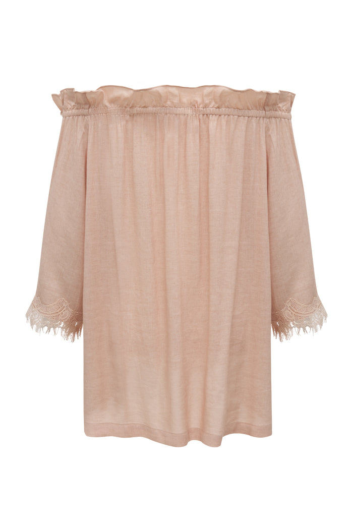 Gold Hawk Blended Linen Ruffle Top Pale Peach