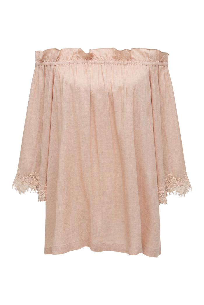 gold hawk Blended Linen Ruffle Top Pale Peach