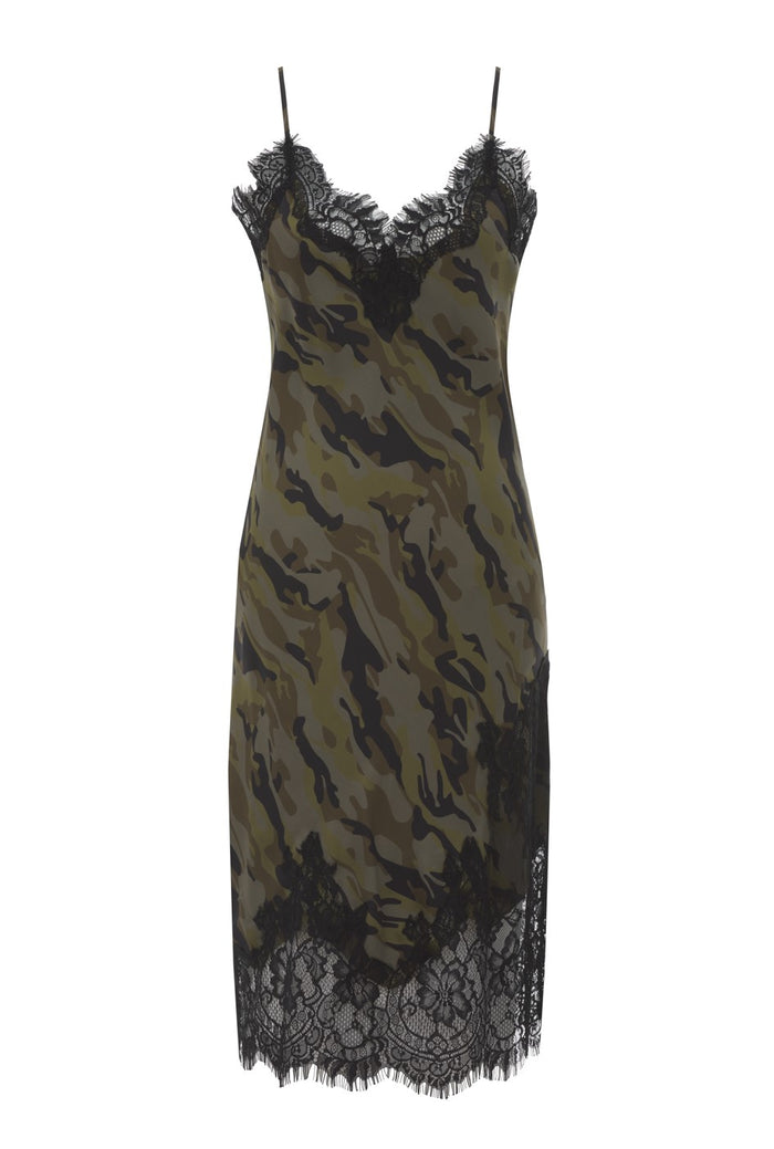 Gold Hawk Camo Coco Print Silk Slip Dress