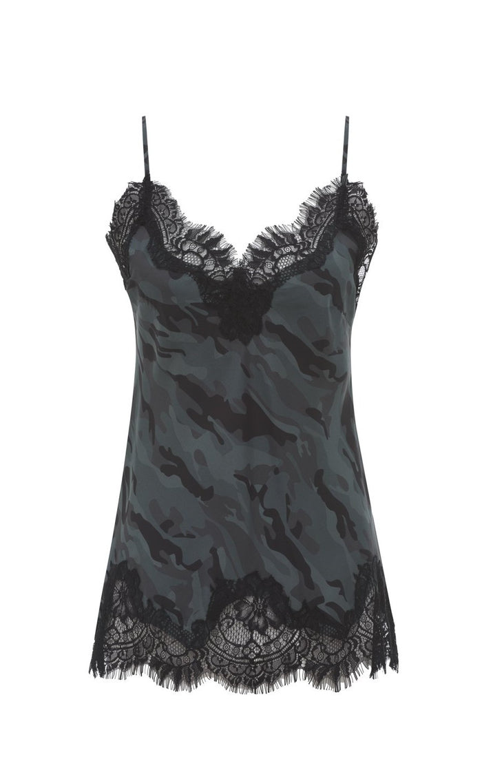 Gold Hawk Camo Silk Print Lace Cami