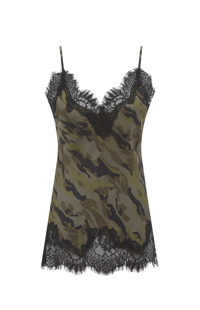 gold hawk Camo Silk Print Lace Cami