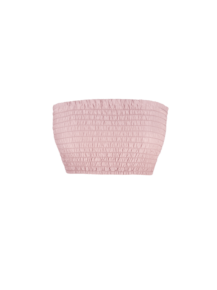 gold hawk Ciara Silk Smocking Bandeau Nude Smoke