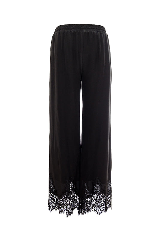 gold hawk Claudette Lace Silk Pants Black