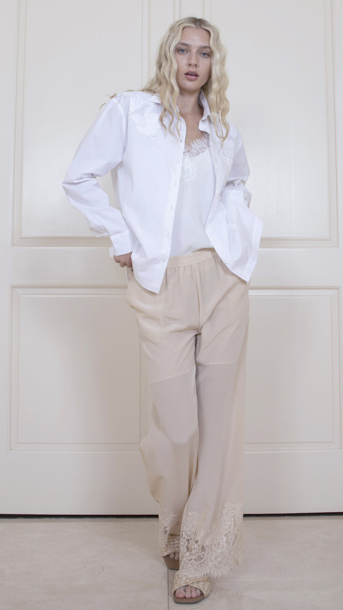 Gold Hawk Claudette Lace Silk Pants - Pearl Crepe