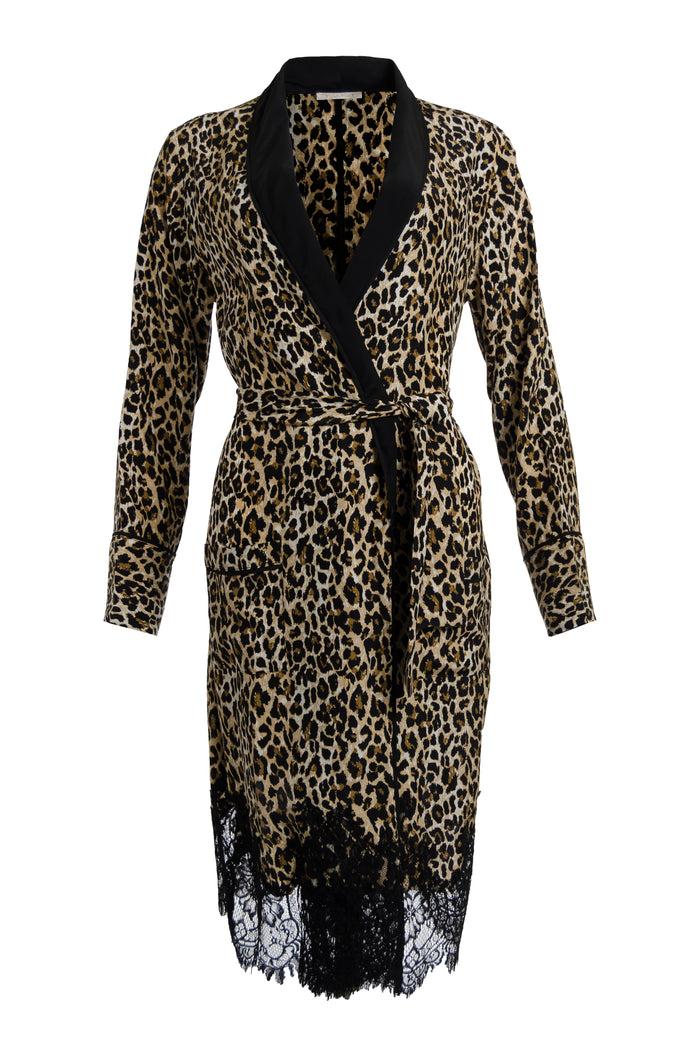 gold hawk Coco Animal Print Silk Duster