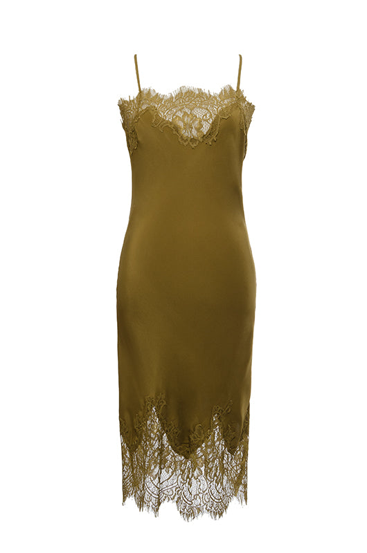 Gold Hawk Coco Lace Silk Dress Burnt Olive