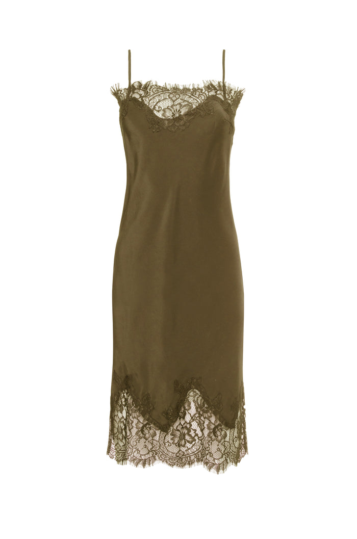 gold hawk Coco Lace Silk Dress Burnt Olive