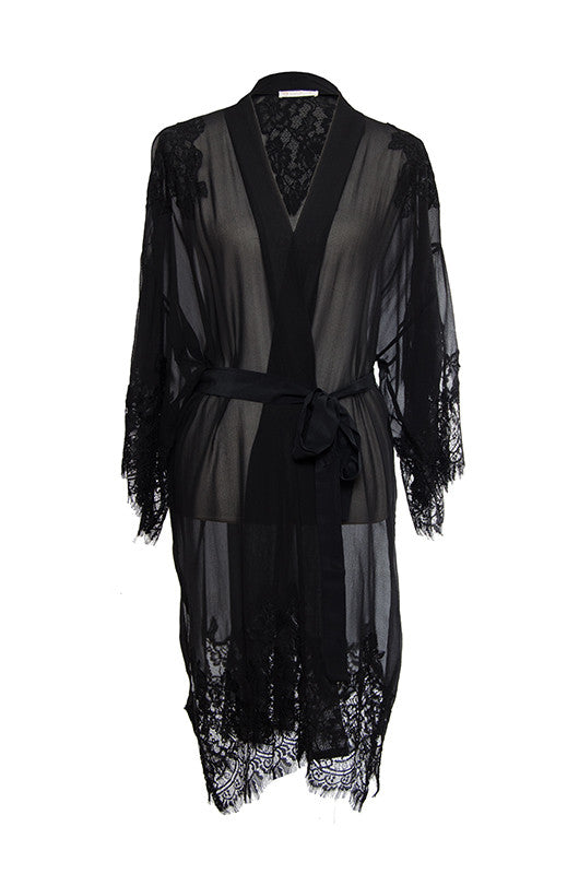 gold hawk Coco Lace Silk Kimono - Black