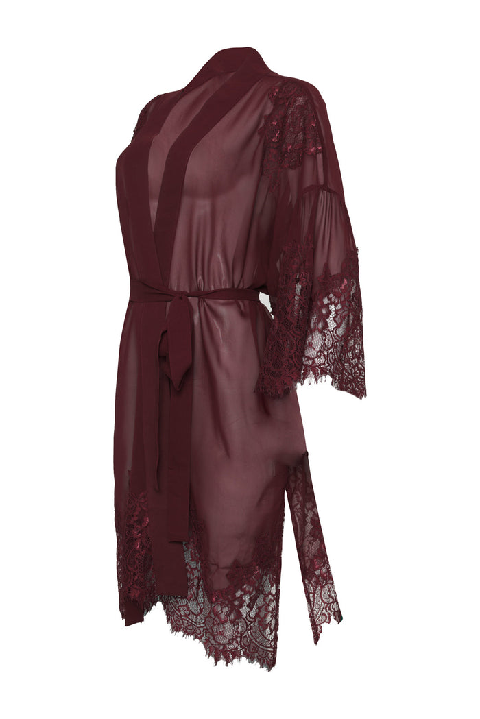 Gold Hawk Coco Lace Silk Kimono - Burgundy