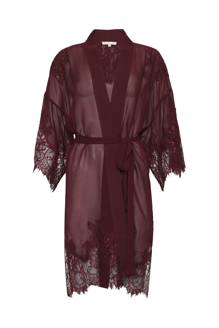 gold hawk Coco Lace Silk Kimono - Burgundy