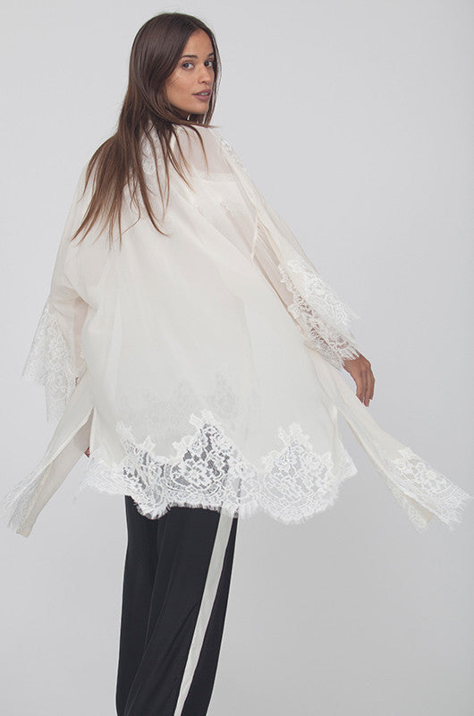 Gold Hawk Coco Lace Silk Kimono - Dove