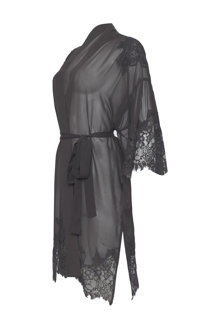 Gold Hawk Coco Lace Silk Kimono - Pewter