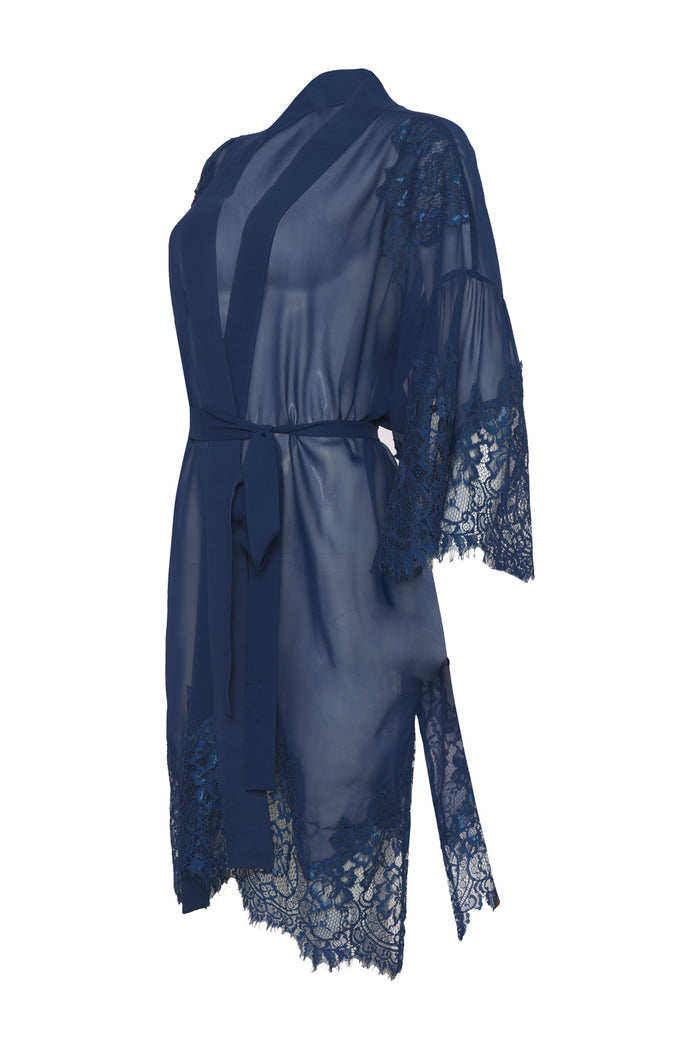 Gold Hawk Coco Lace Silk Kimono - Tanzanite Blue