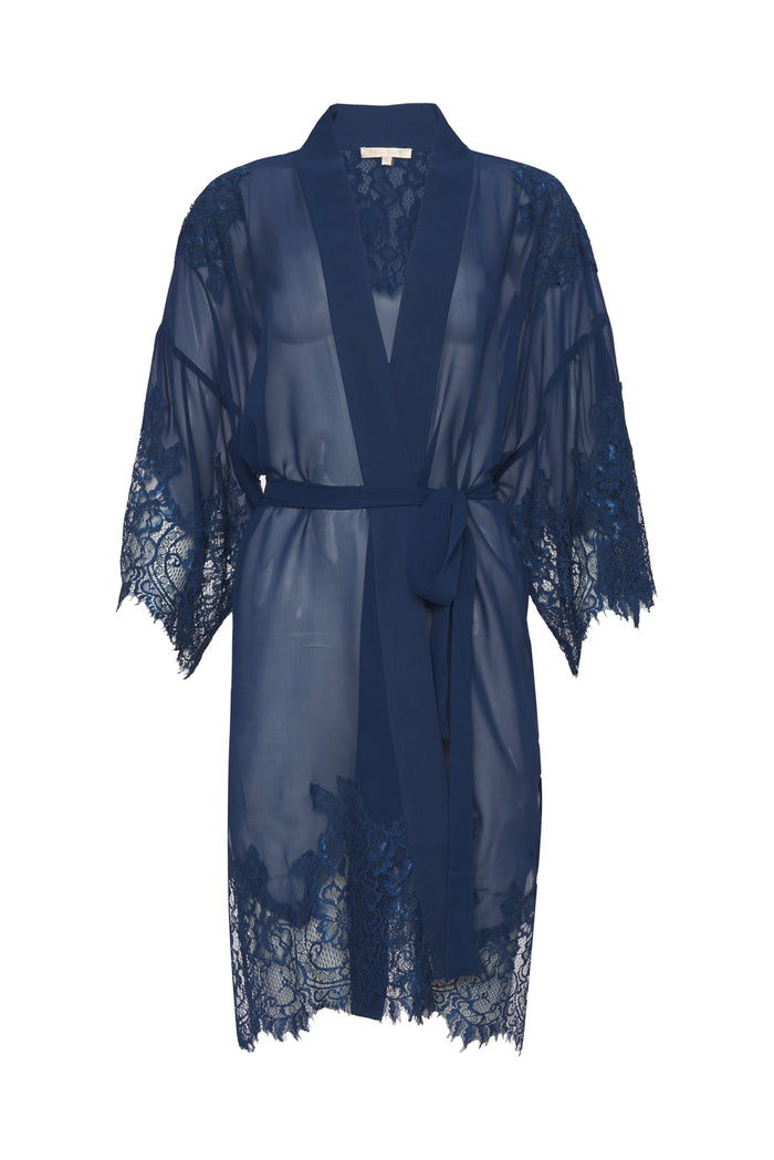 gold hawk Coco Lace Silk Kimono - Tanzanite Blue