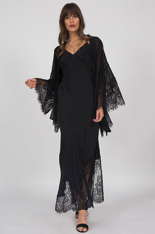 Gold Hawk Coco Silk Lace Kimono - Black