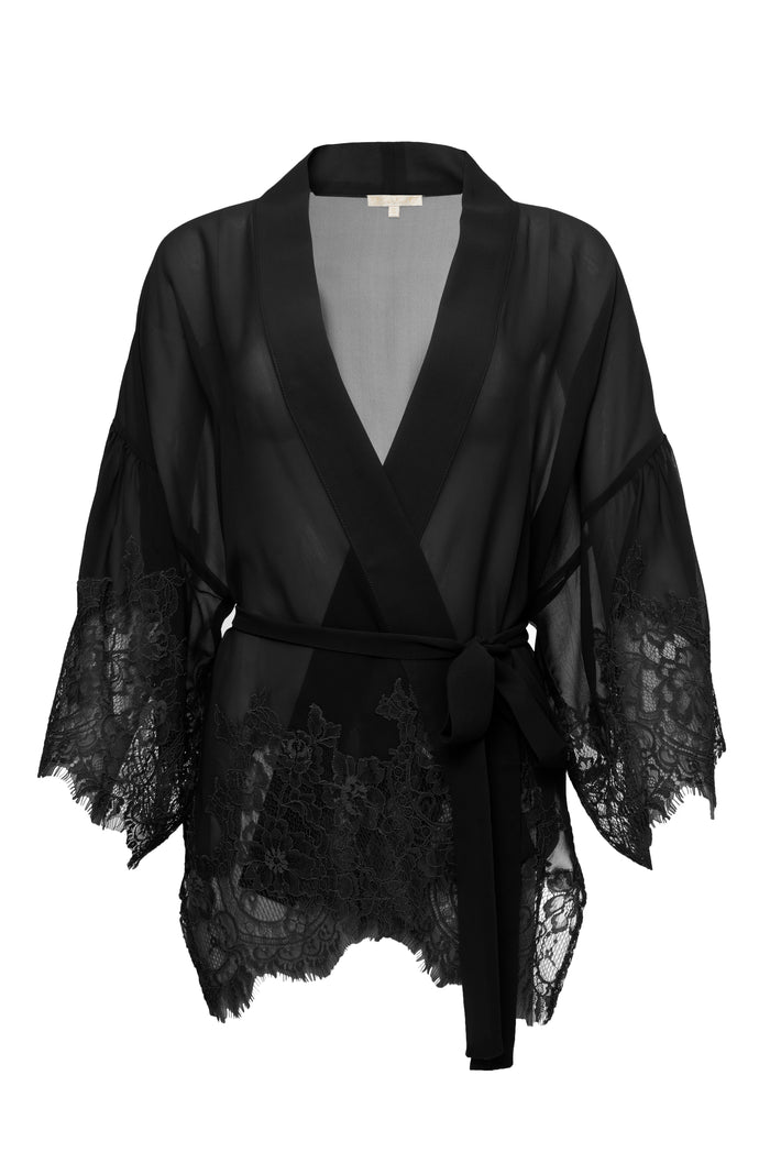 gold hawk Coco Silk Lace Kimono - Black