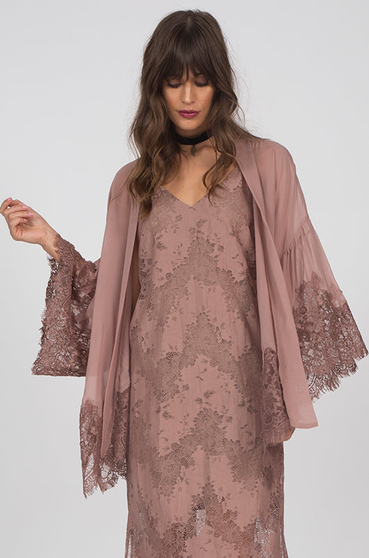 Gold Hawk Coco Silk Lace Kimono - Rose Taupe