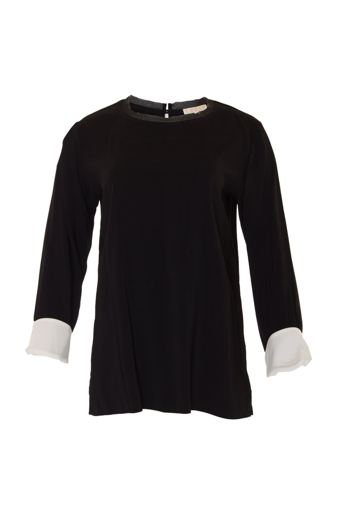 gold hawk Contrast Cuff Long Sleeve Top -Black