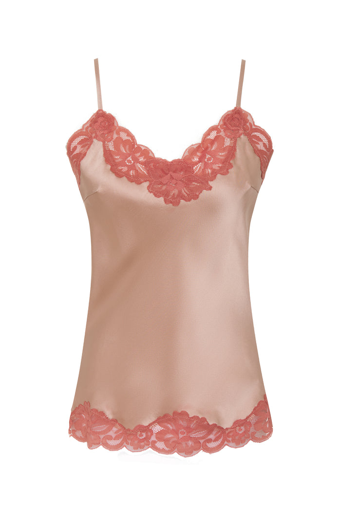Gold Hawk Contrast Floral Lace Silk Cami