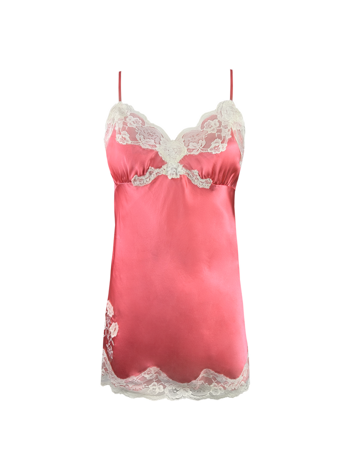 Gold Hawk Crossed Lace Applique Lace Chemise - Coral