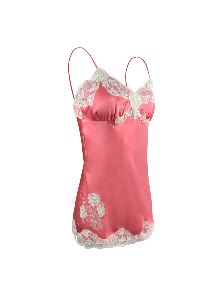 gold hawk Crossed Lace Applique Lace Chemise - Coral