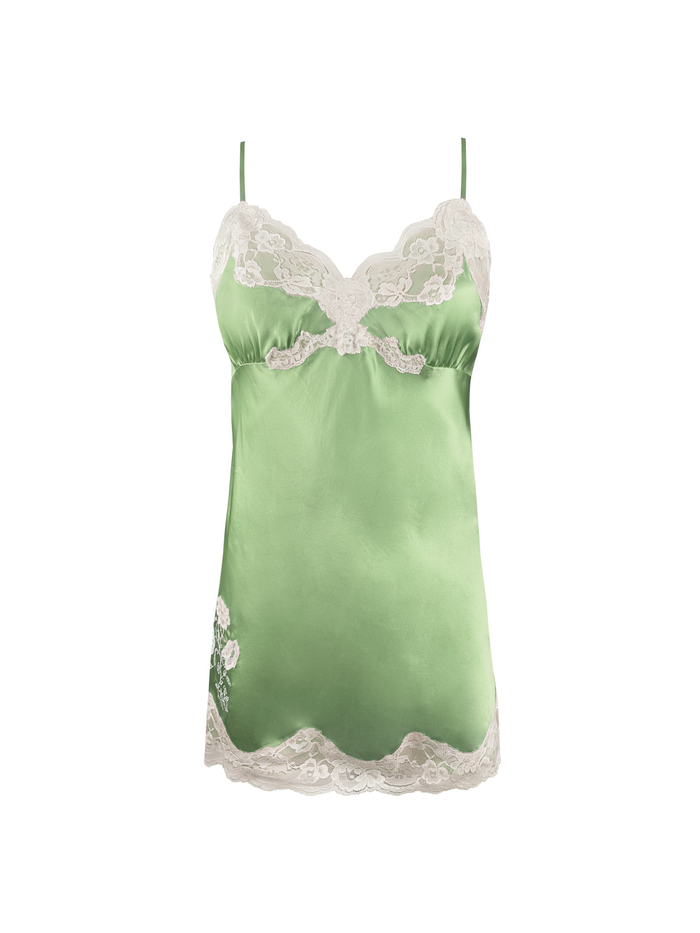 Gold Hawk Crossed Lace Applique Lace Chemise - Green