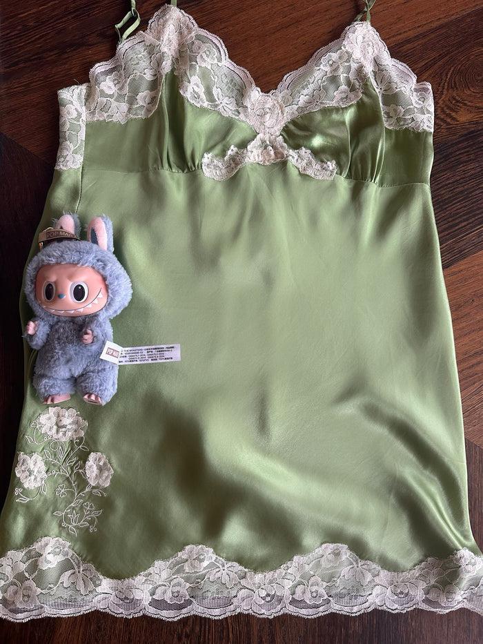 Gold Hawk Crossed Lace Applique Lace Chemise - Green