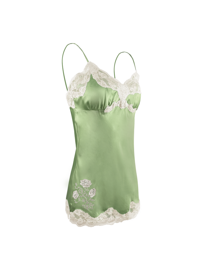 gold hawk Crossed Lace Applique Lace Chemise - Green