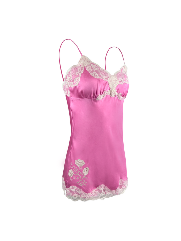 Gold Hawk Crossed Lace Applique Lace Chemise - Pink