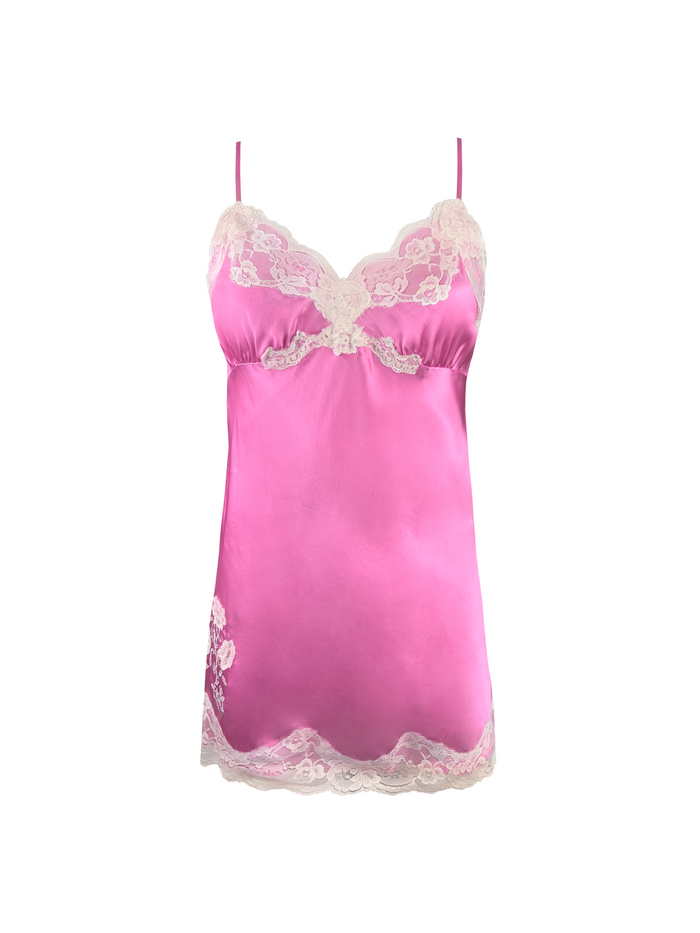 gold hawk Crossed Lace Applique Lace Chemise - Pink