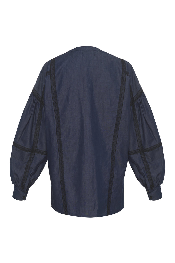 Gold Hawk Denim Tencel Lace Trim Shirt