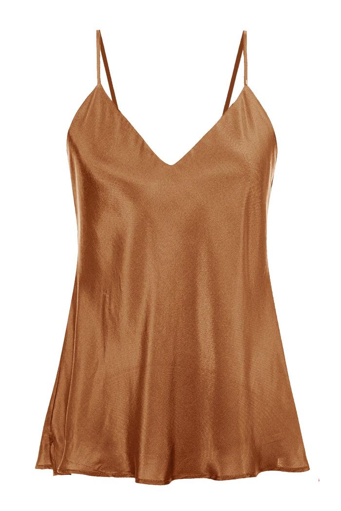 Gold Hawk Double Silk Solid Cami - Camel