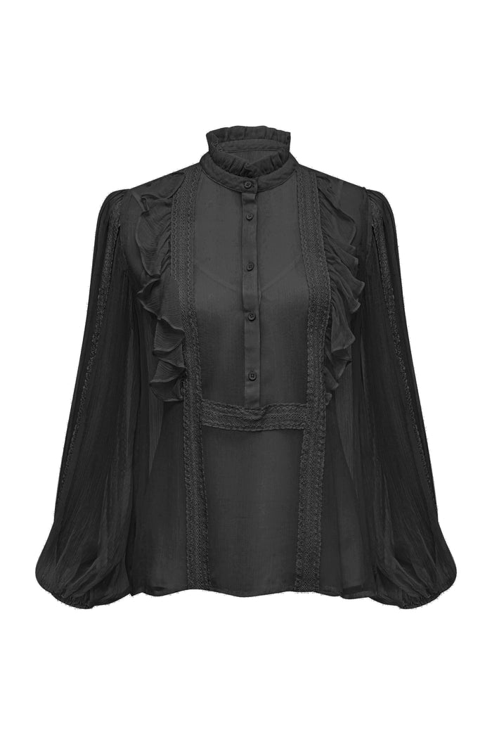 gold hawk Elsie Ruffle Shirt Black