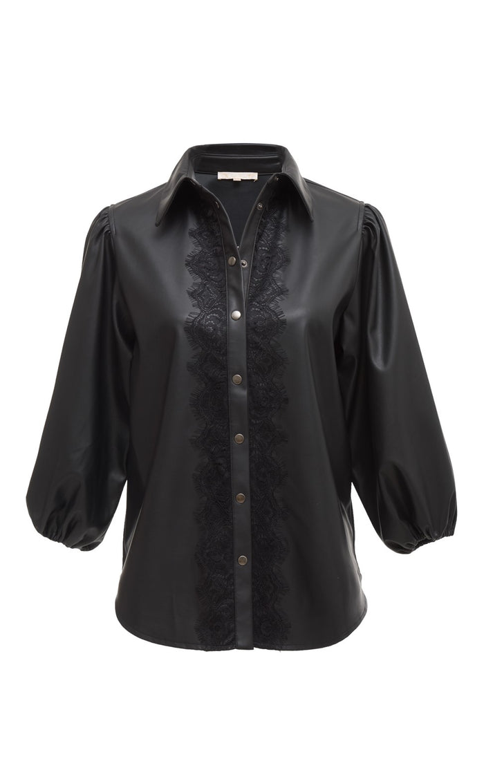 Gold Hawk Faux Leather Balloon Sleeve Shirt