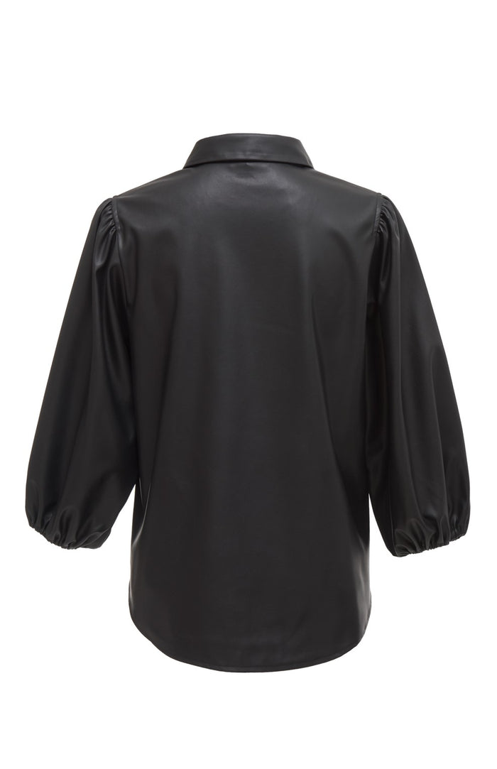 Gold Hawk Faux Leather Balloon Sleeve Shirt