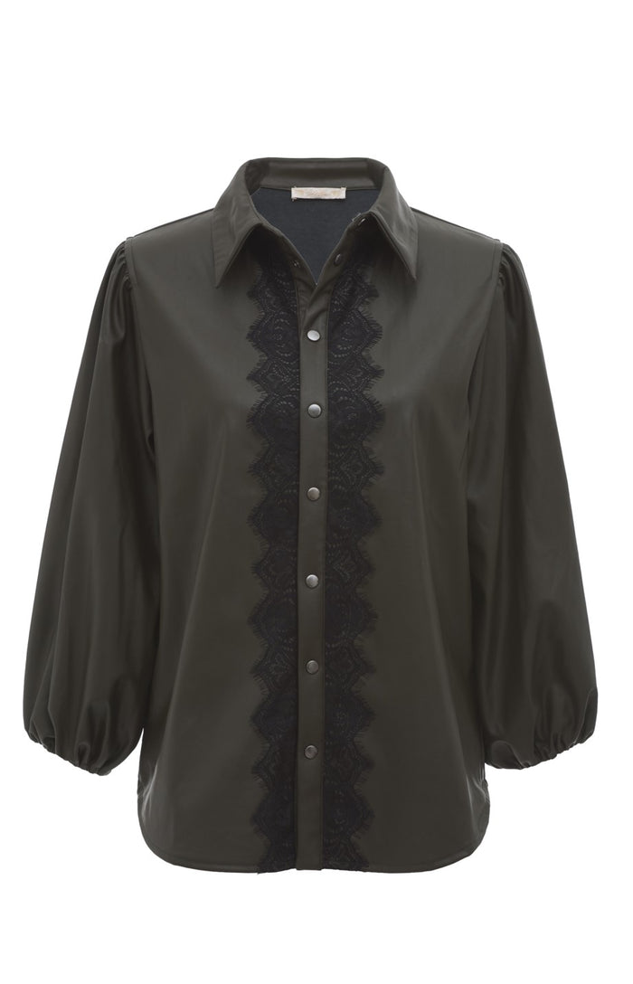 Gold Hawk Faux Leather Balloon Sleeve Shirt