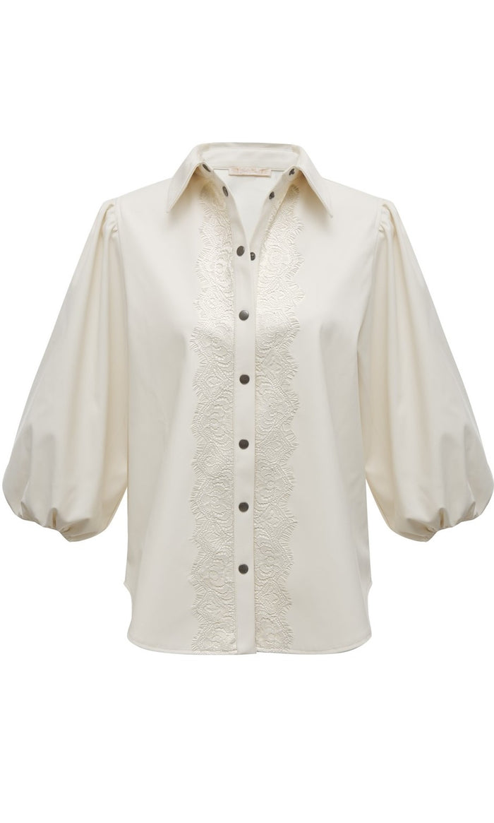 gold hawk Faux Leather Balloon Sleeve Shirt