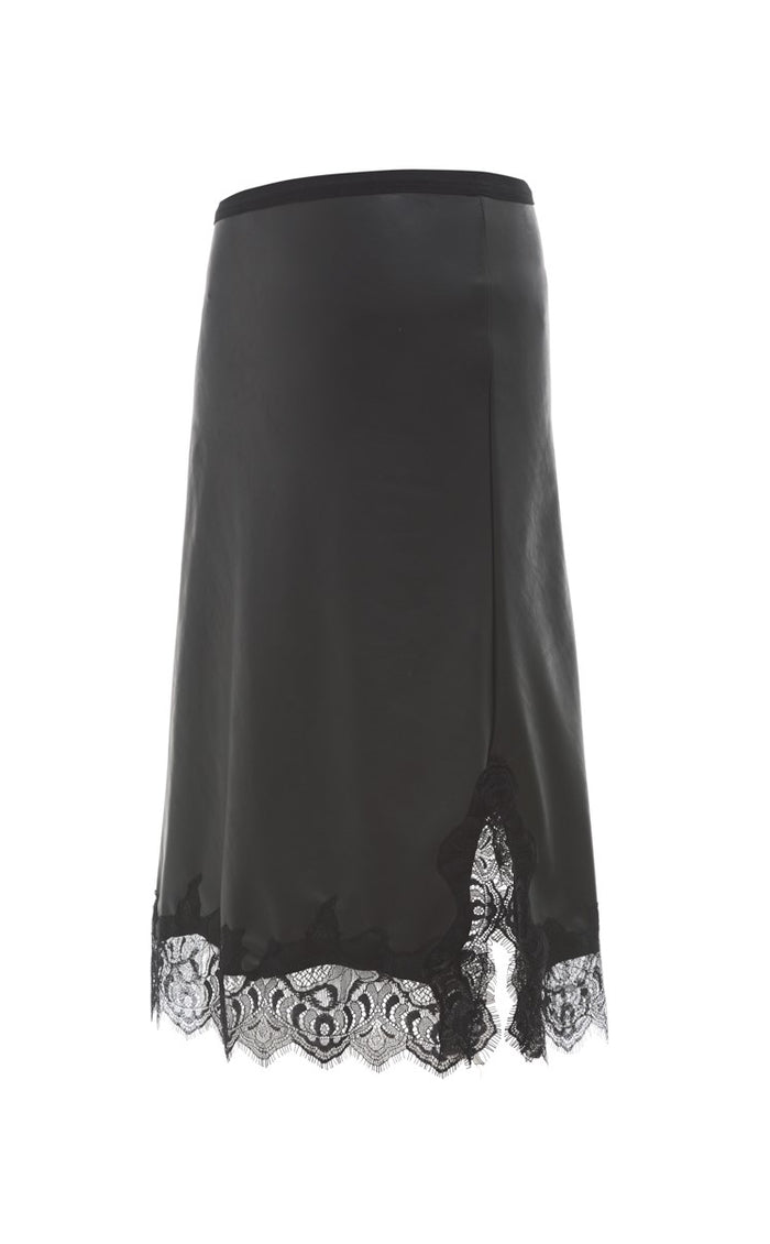 Gold Hawk Faux Leather Bias Skirt - Black