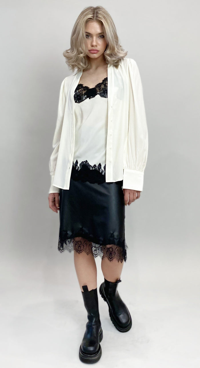 Gold Hawk Faux Leather Bias Skirt - Black