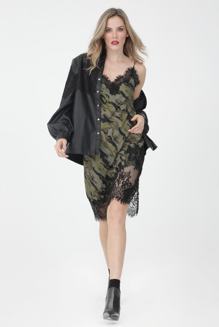 Gold Hawk Faux Leather Lace Inset Shirt