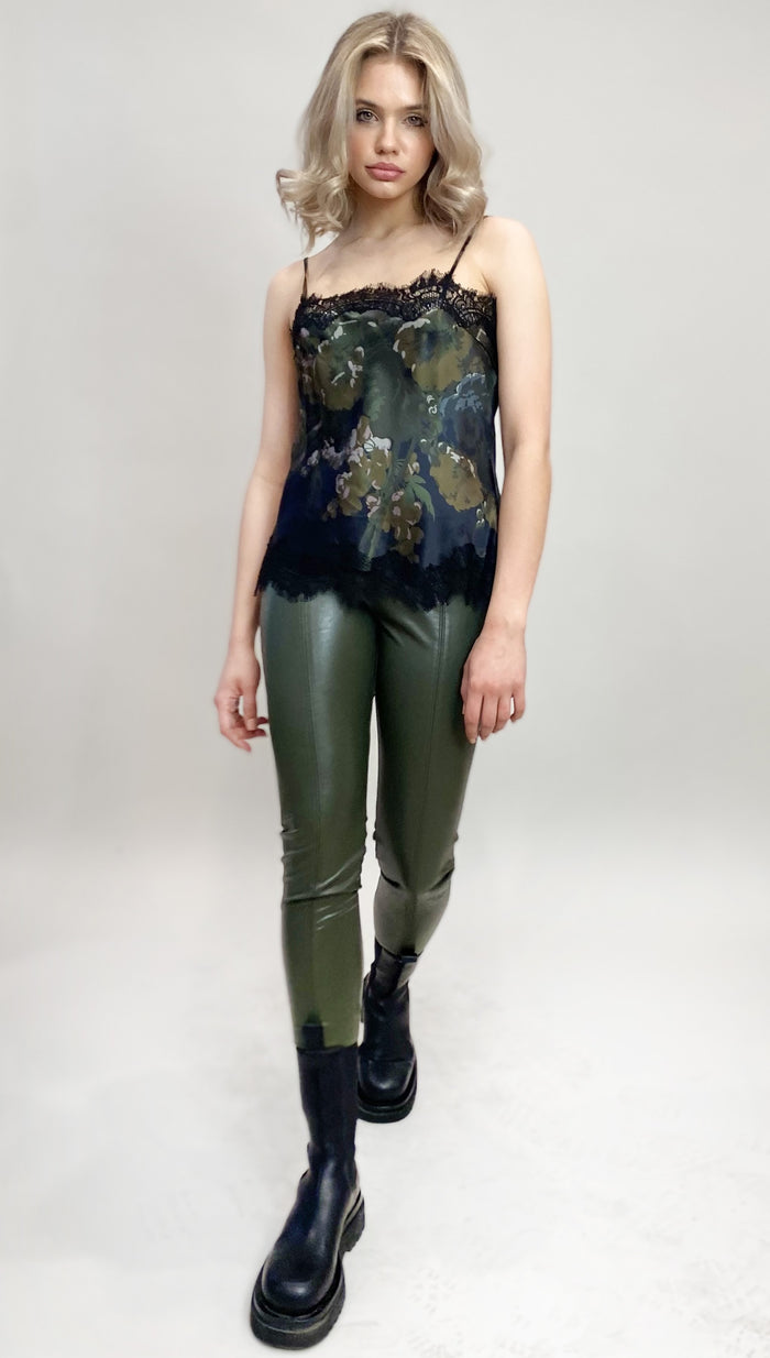 Gold Hawk Faux Leather Legging - Moss Green