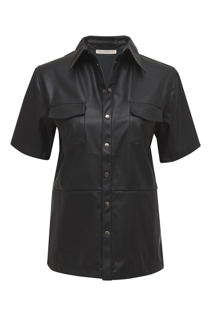 Gold Hawk Faux Leather Short Sleeve Shirt