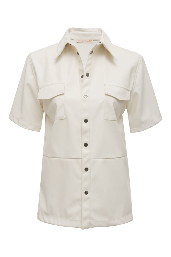 gold hawk Faux Leather Short Sleeve Shirt