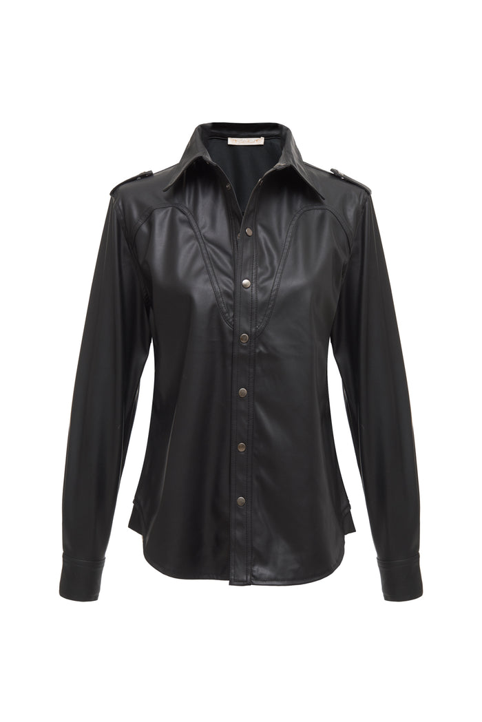 Gold Hawk Faux Leather Western Shirt