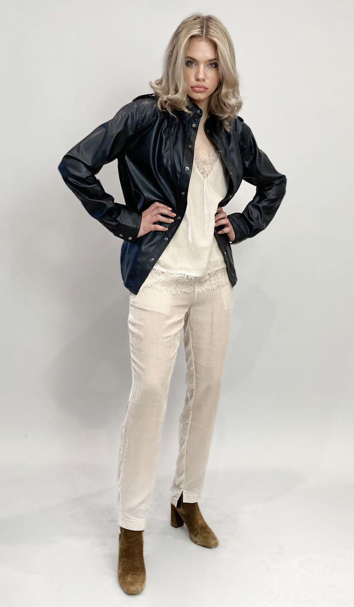 Gold Hawk Faux Leather Western Shirt