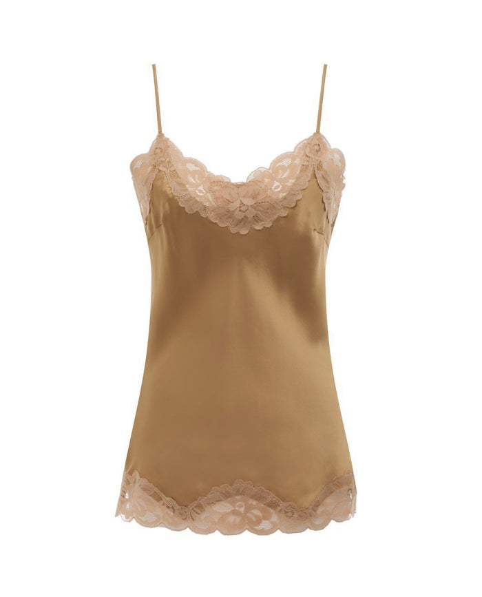 gold hawk Floral Lace Silk Cami Camel