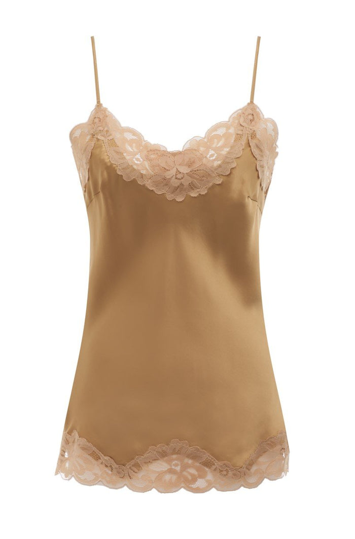 Gold Hawk Floral Lace Silk Cami Camel