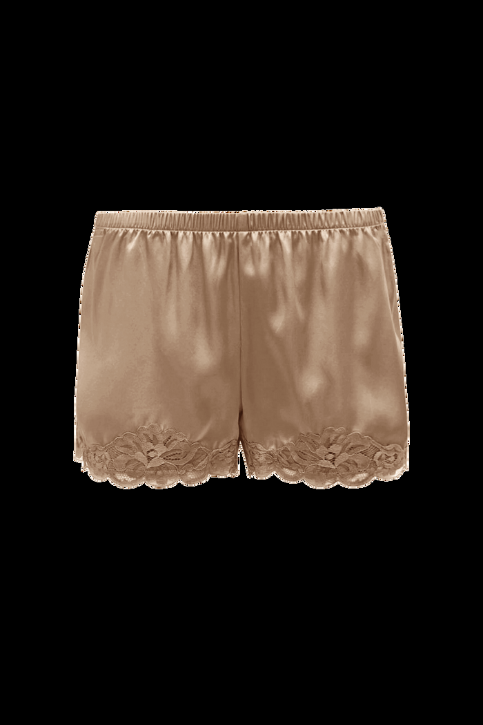 gold hawk Floral Lace Silk Shorts Dune Sand